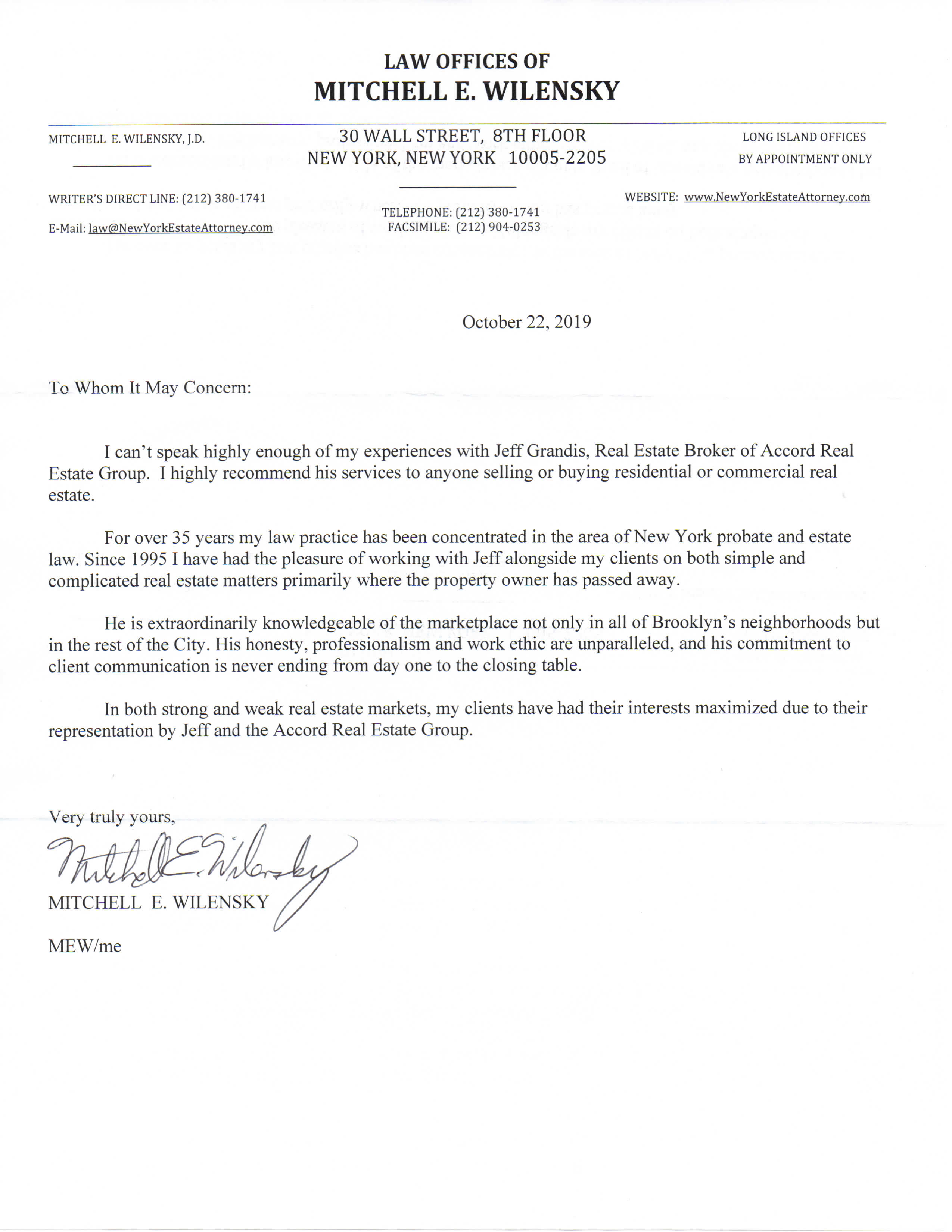 Testimonial Letter From Mitch Wilensky - 112919